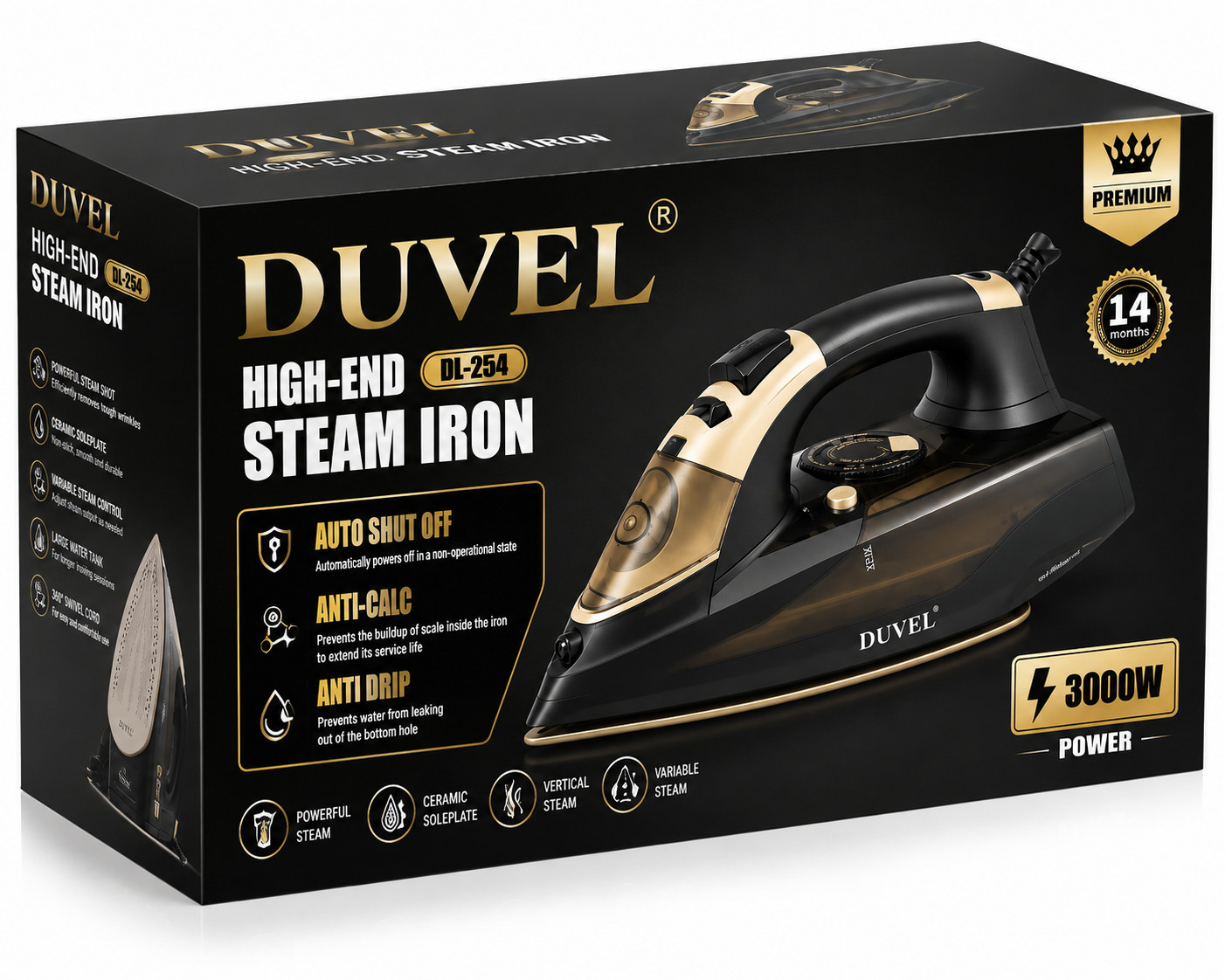 Ütü Duvel DL-254, keramika, 3000 Vt, qara — 1