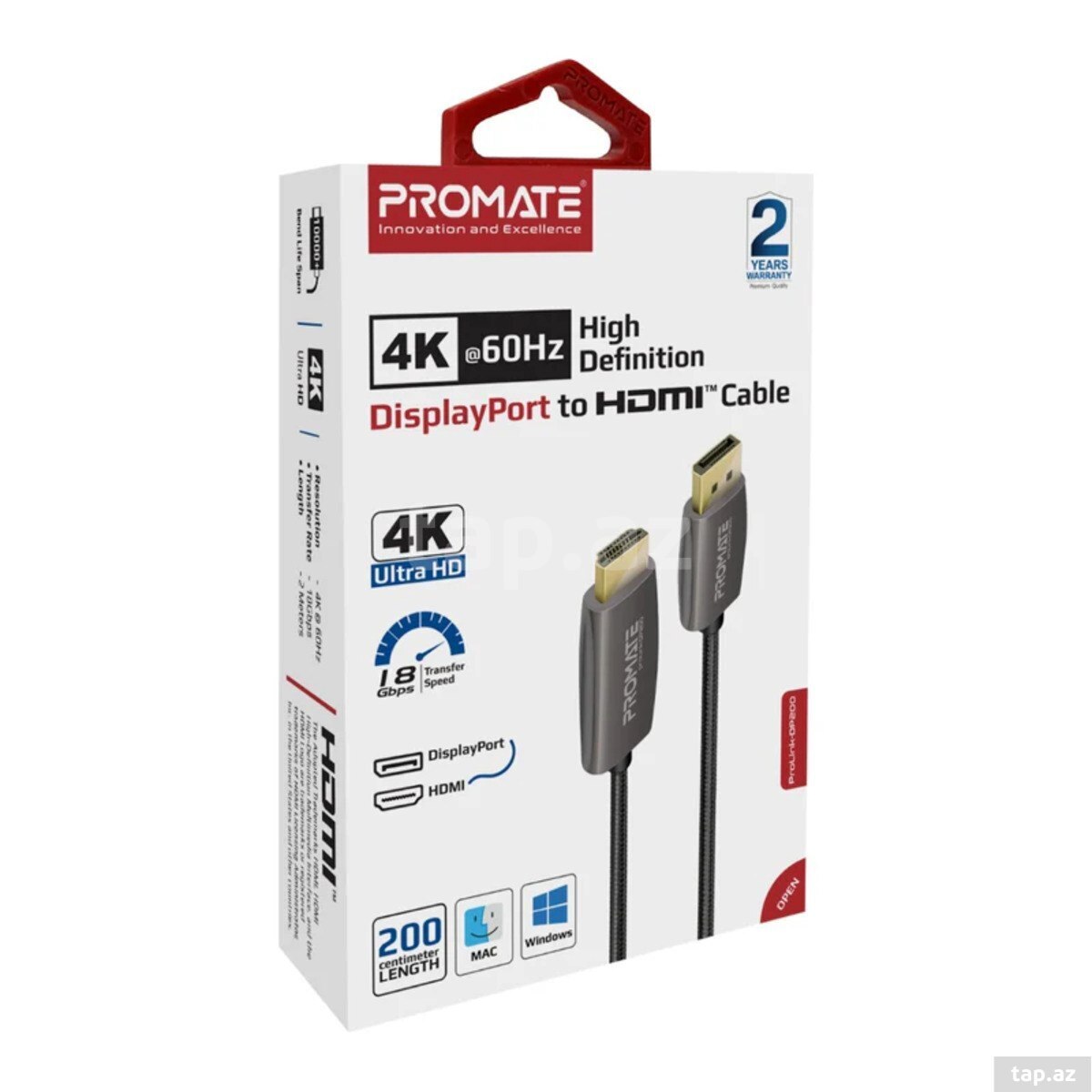 Promate ProLink-DP200 DisplayPort to HDMI 4K@60Hz Cable 2M — 1