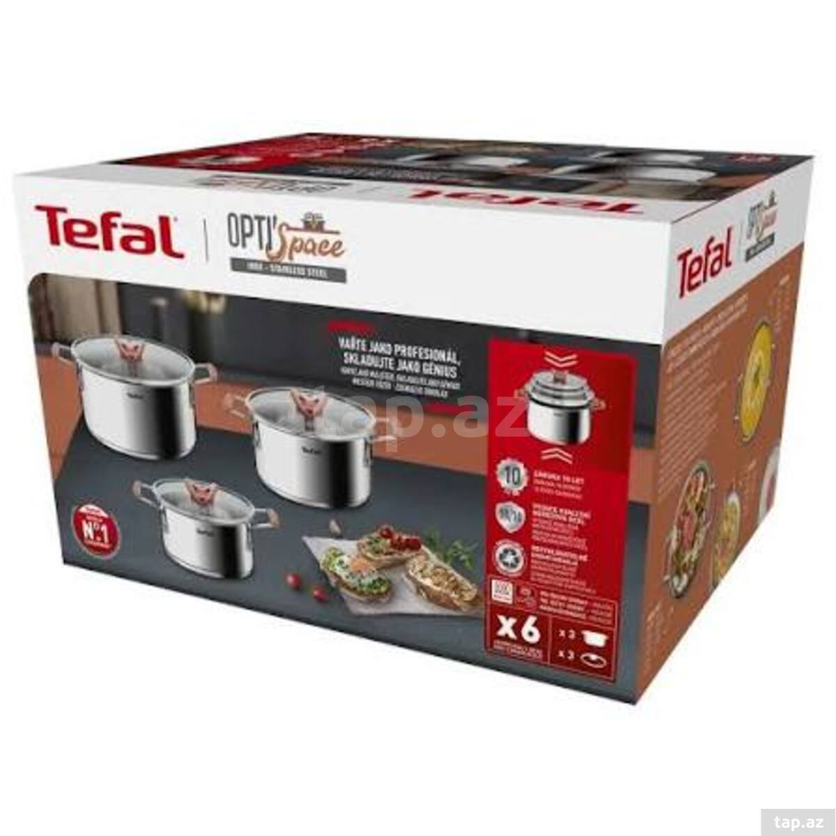 Qazan dəsti TEFAL Optispace Paslanmaz Polad 6 Parça — 1