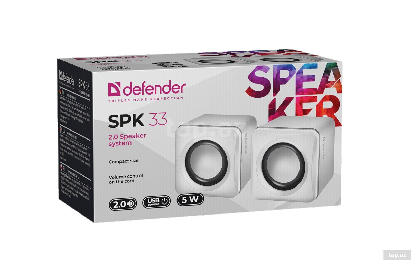 Defender SPK 33 2.0 Speaker system, white, 5 W, USB powered — 1