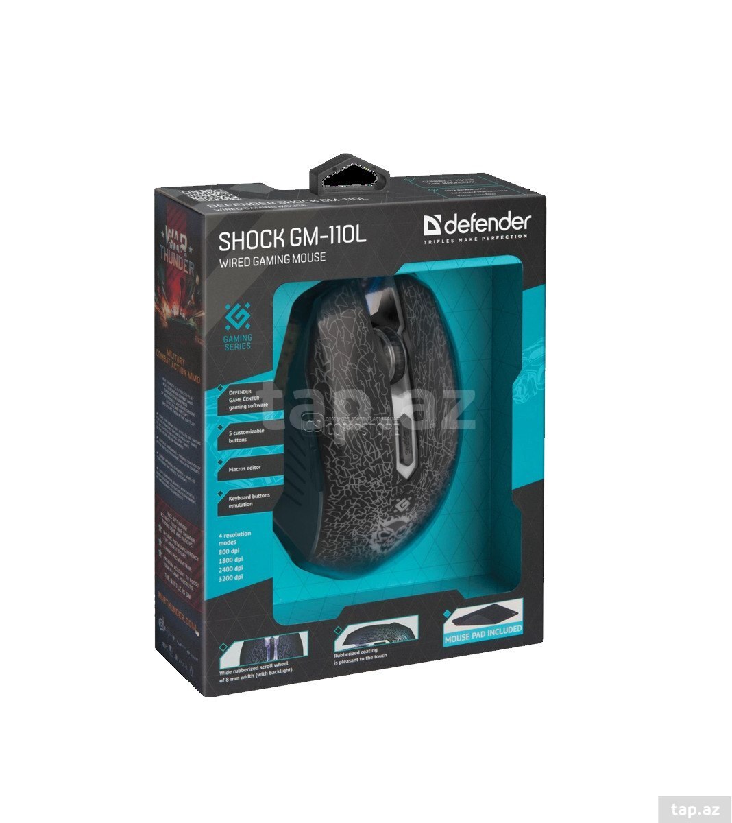 Defender Shock GM-110L Wired gaming mouse, black,6 buttons, 3200dpi — 1