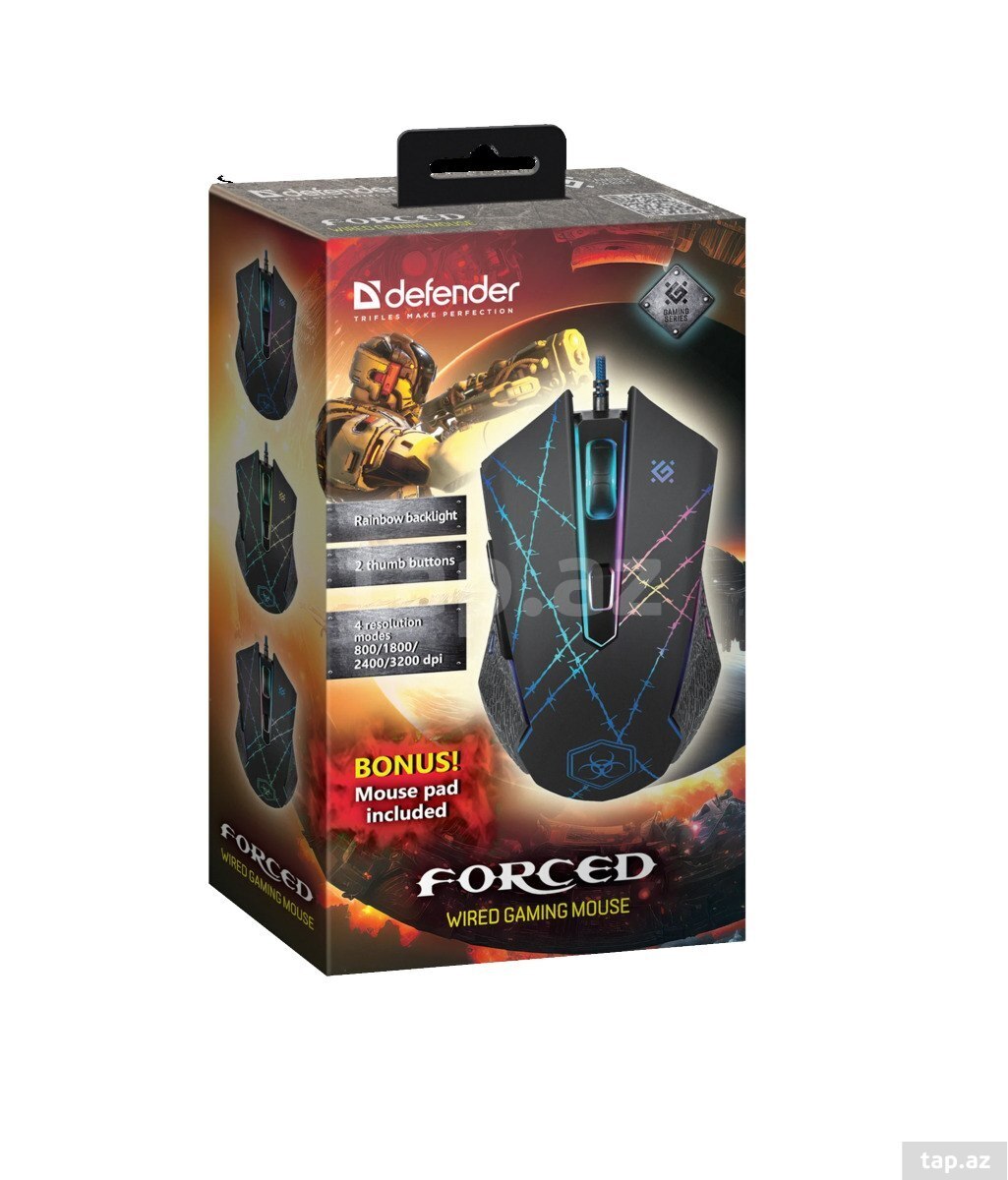 Defender Forced GM-020L wired gaming mouse+mousepad, Optik sensor, 800/3200 dpi — 1
