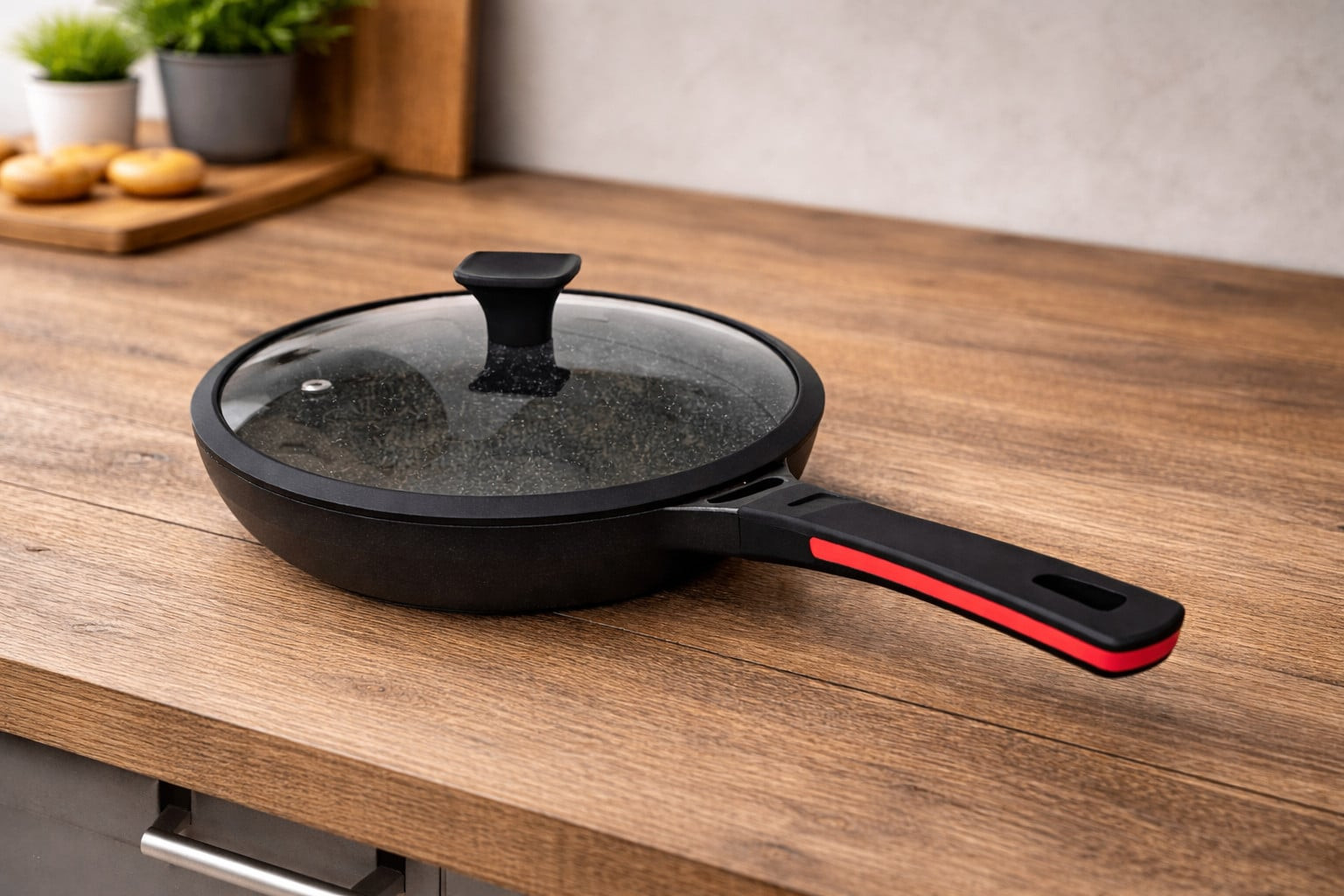 Tava Rashel 952988_RB, 26 sm, döküm alüminium, qranit örtüklü, silikon tutacaqlı, qapaqlı, qara/qırmızı — 1