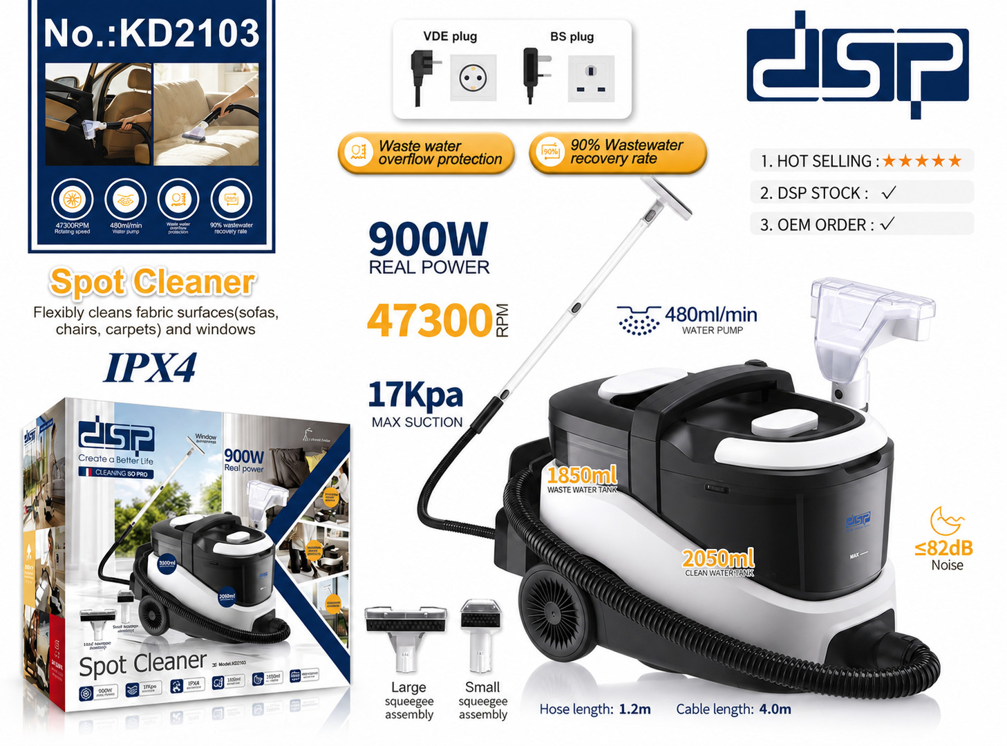 Yuyucu tozsoran DSP KD2103 900 W nəm konteynerli 1.85 l — 1