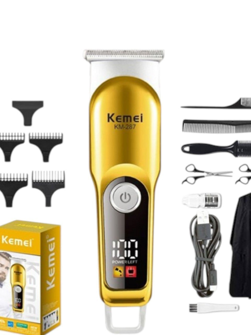 Saç qırxan maşın Kemei KM-287, 5 W, 4 başlıq, metal korpus, qızılı — 1