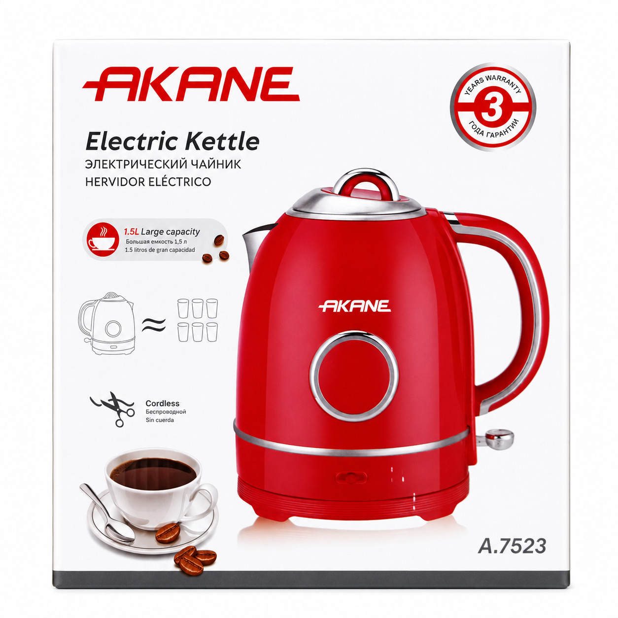 Elektrik çaydan Akane A.7523 1.5L qırmızı — 1