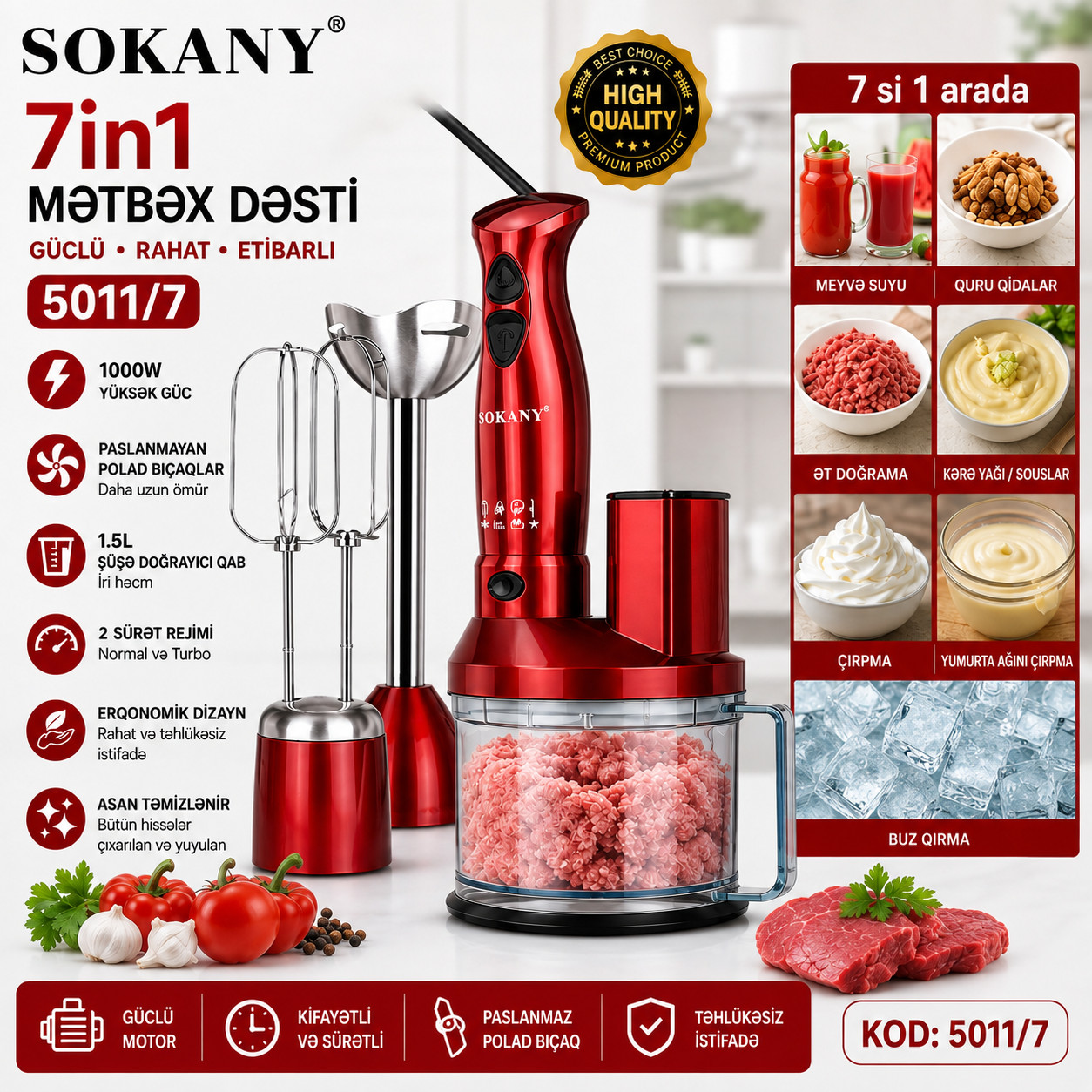 Salınma blender Sokany SM-5011-7, 1 L, qırmızı — 1