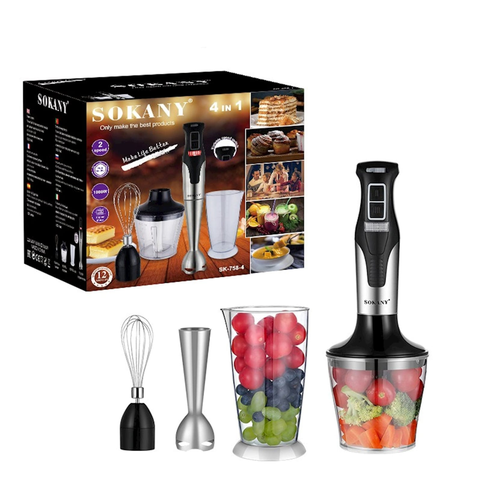 Blender Sokany SK-758-4, 0.8 l, Qara, Boz — 1