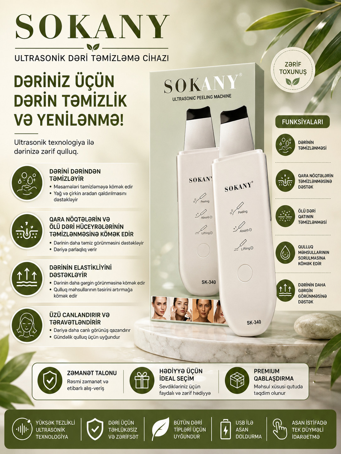 Üz qulluğu üçün cihaz Sokany SK-340, ultrasəs — 1
