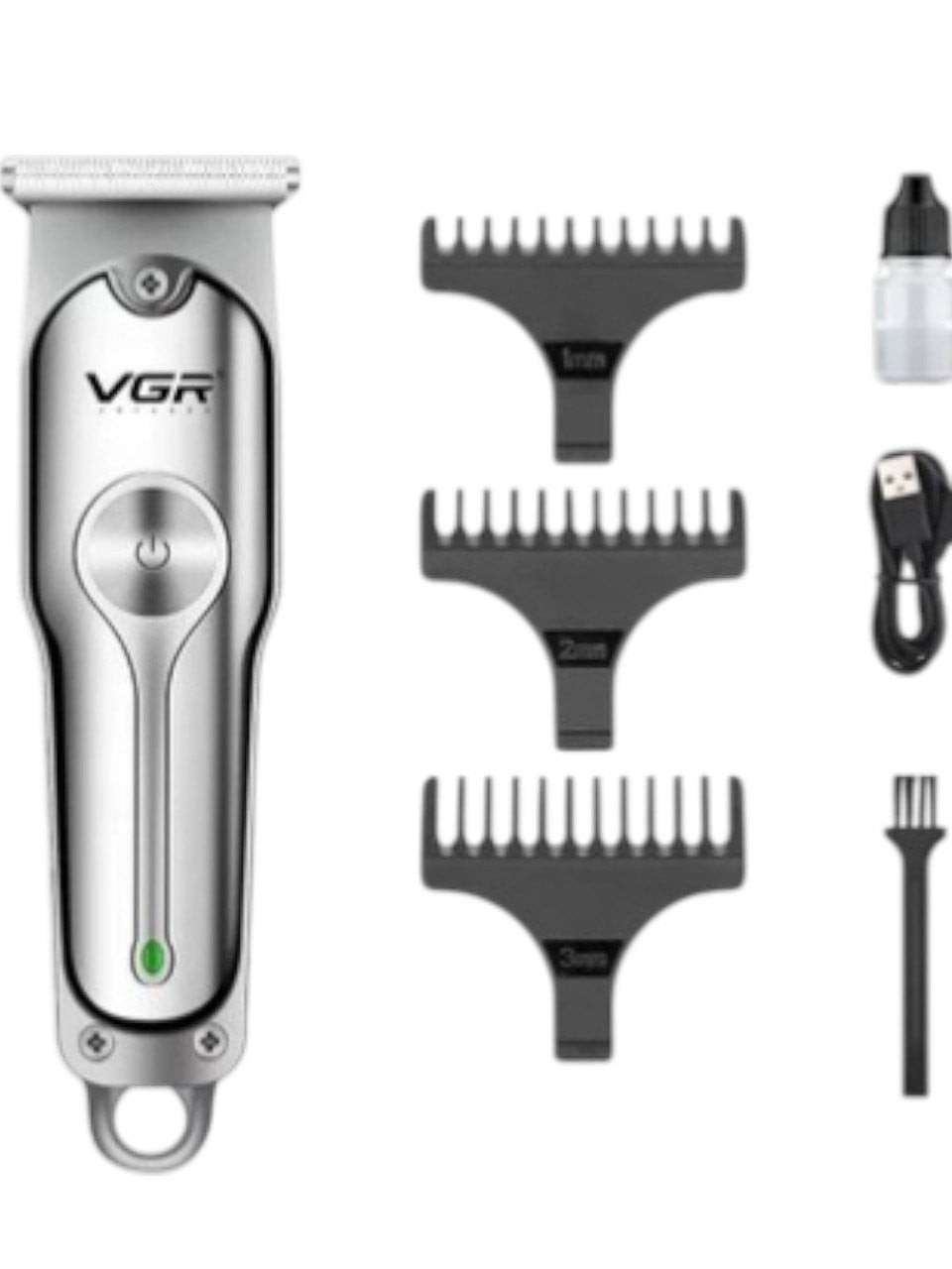 Trimmer VGR V-071, litium batareya 600mAh, 120 dəqiqəyə qədər işləmə, maksimum kəsim uzunluğu 3 mm, metal korpus, USB şarj, Gümüşü (DspcityEc14) — 1