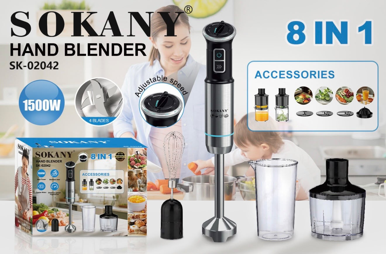 Blender Sokany SK-02042, Salınma, Elektromexaniki, 0.5 L, Gümüşü, Qara — 1