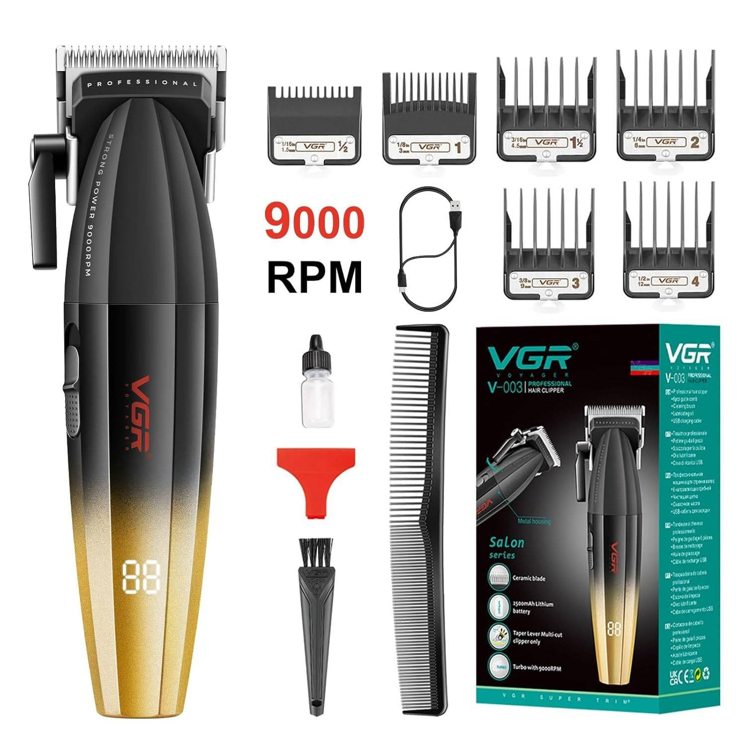 Saç qırxan maşın VGR V-003 Gold, simsiz, güclü və dəqiq kəsim — 1
