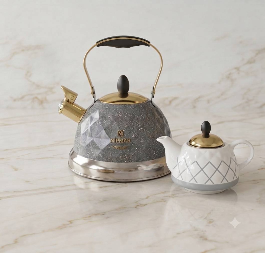 Çaydan dəsti Nipmar, keramika/dəmir, ağ/boz, 1200/3500 ml — 1