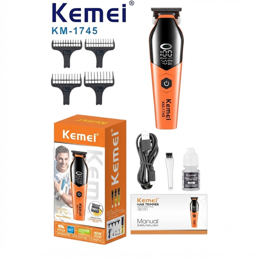 Saqqal və bığ kəsimi üçün trimmer Kemei KM1745, USB-kabel, Narıncı, 5 taxma — 1
