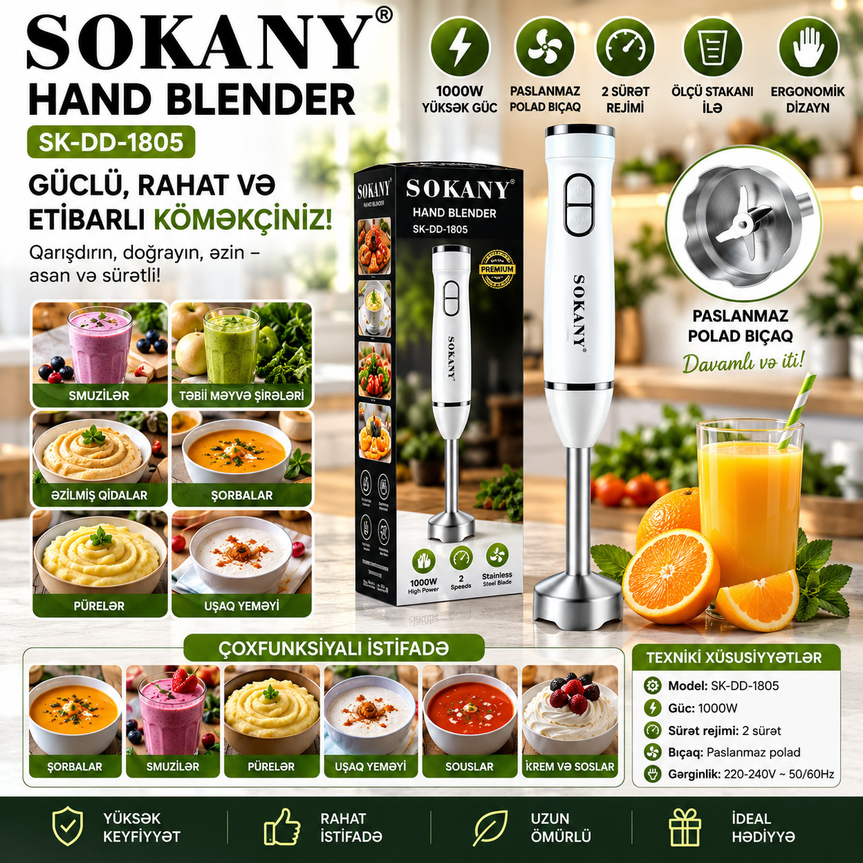 Blender Sokany SK-DD-1805, salınma, 1000 Vt, ağ — 1