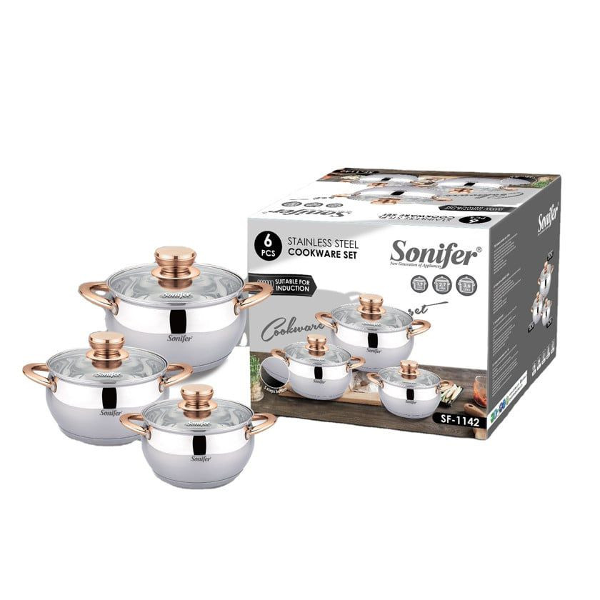 Qab-qacaq dəsti Sonifer SF-1142, paslanmayan polad, 6 parça — 1