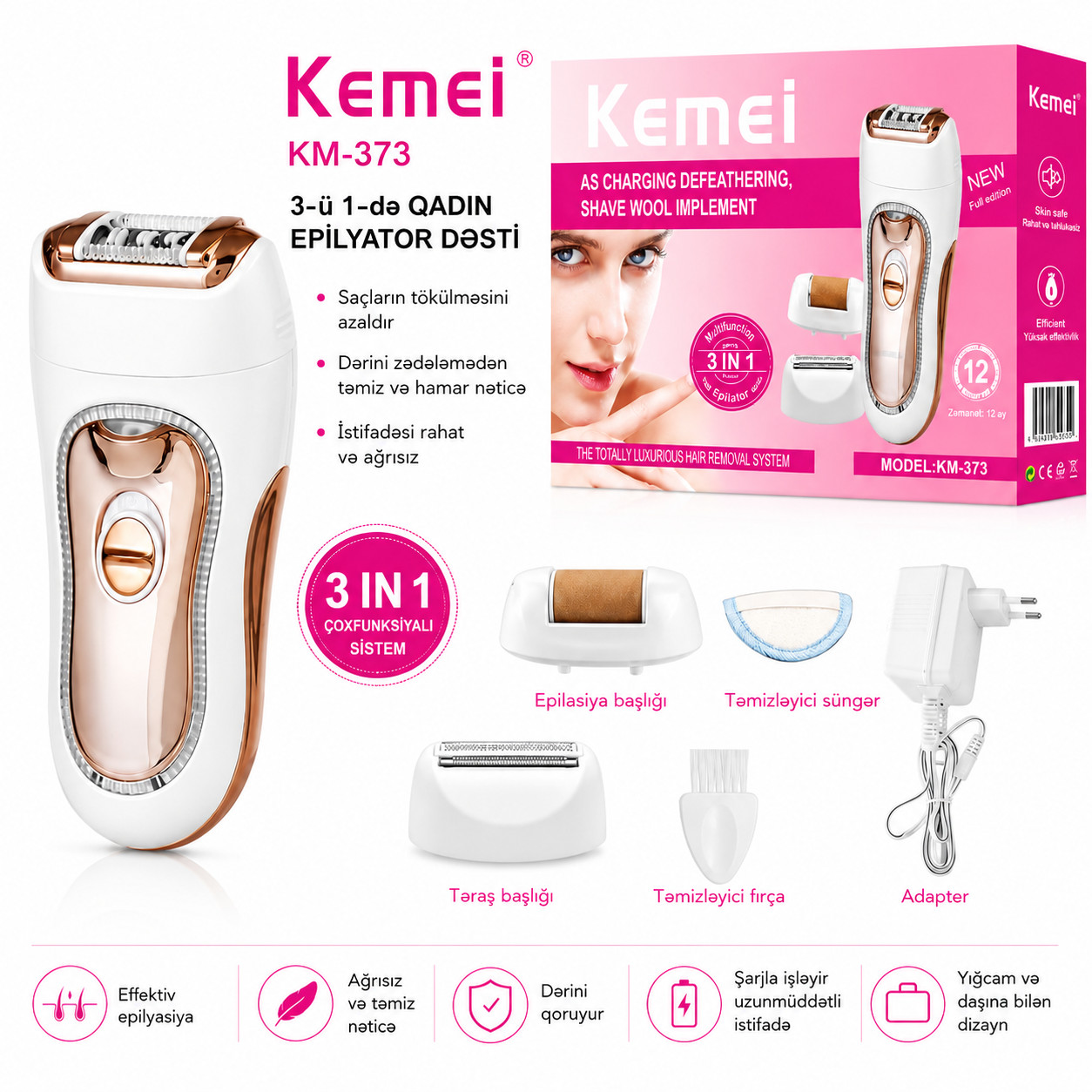 Epilyator Kemei KM-373 3in1 — 1