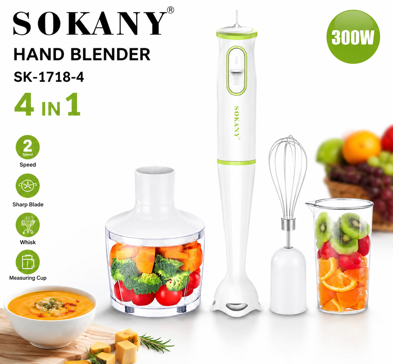 Blender Sokany SK-1718-4, salınma, 300 Vt, 0.5 L, ağ — 1