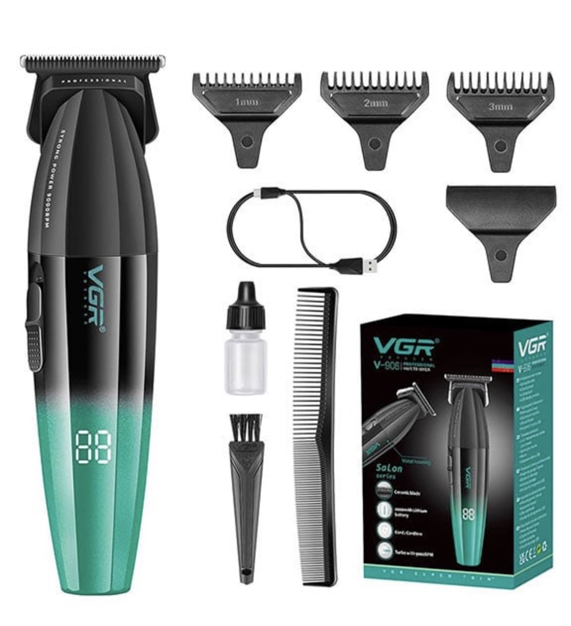 Saç kəsimi üçün universal cihaz VGR V-906 Black/Green — 1
