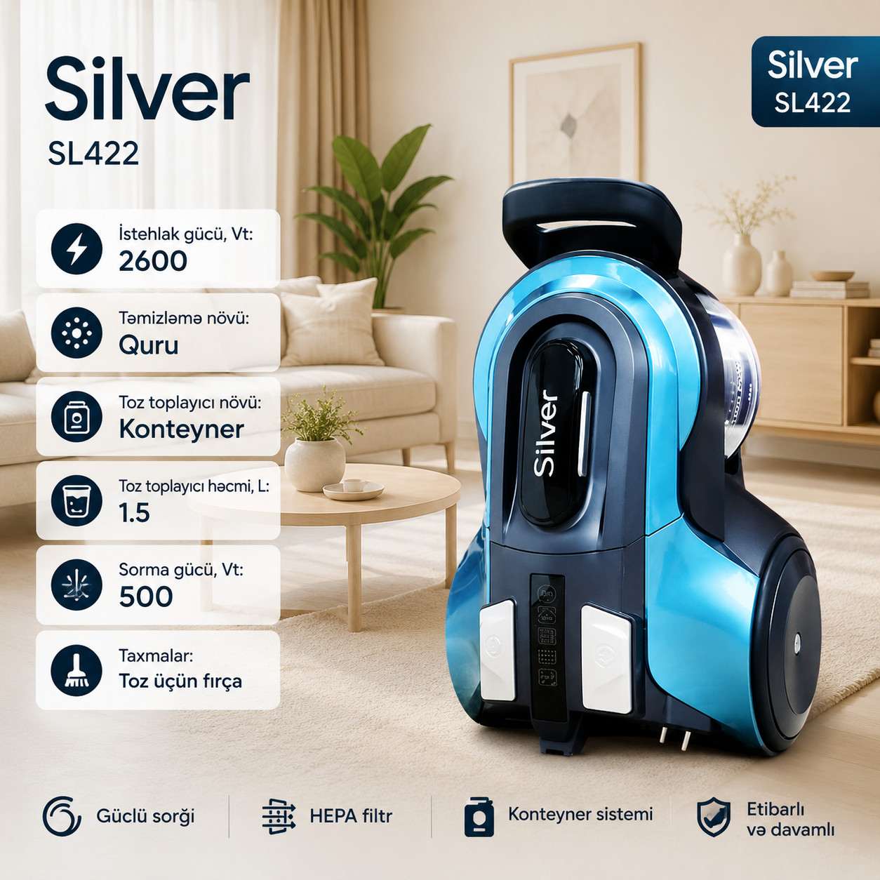 Tozsoran Silver SL422 2600 W quru konteynerli 1.5 l — 1