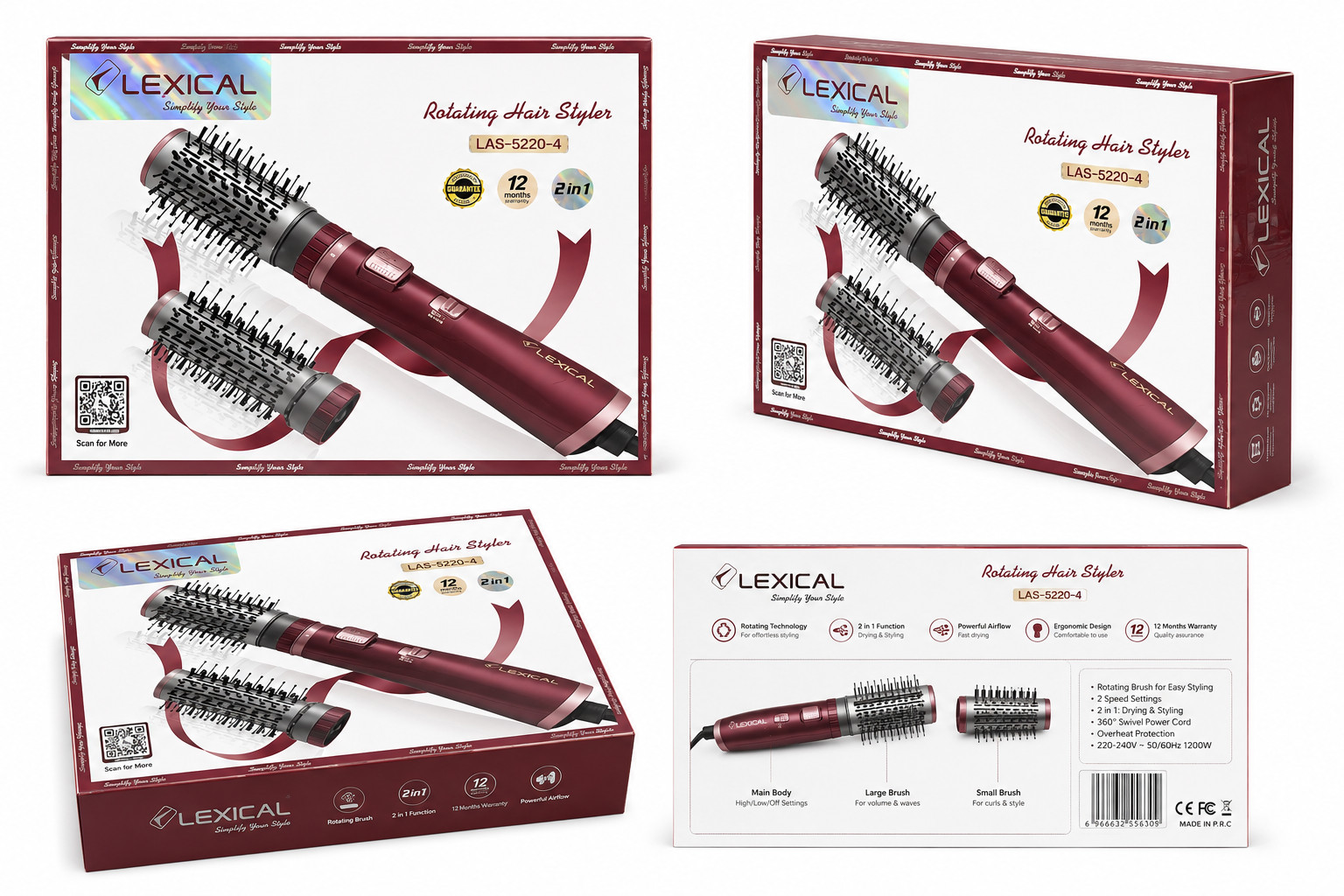 Fen-fırça Lexical LAS-5220-4 1000 Vt Şəbəkə 220V 2 2 2in1 Red — 1