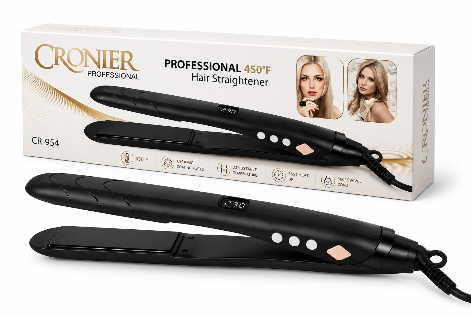 Saç üçün düzləşdirici Cronier CR-954, qara — 1