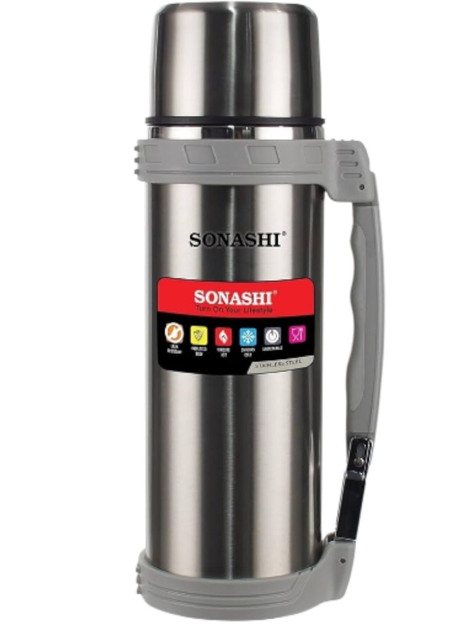 Termos Sonashi SVF11084, paslanmayan polad, boz, 1200 ml — 1