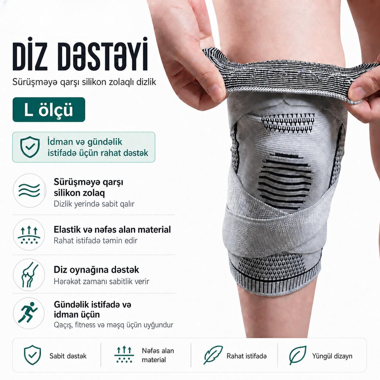 Diz qoruyucusu, boz, ölçü L, 1 əd — 1
