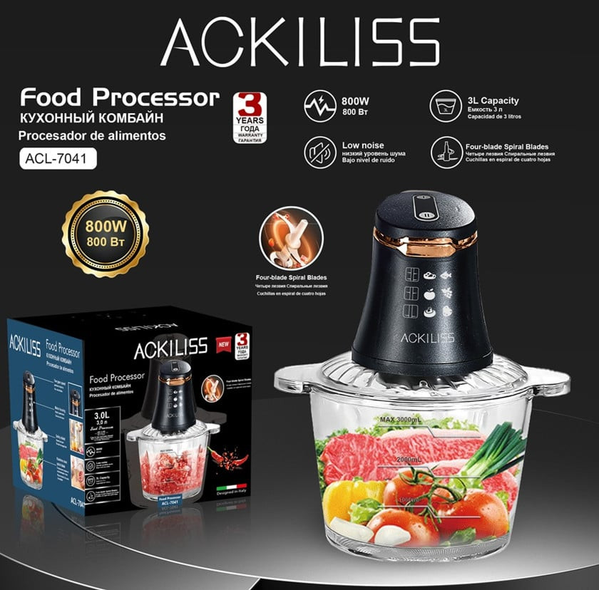 Doğrayıcı ACKILISS DVL_11589_121 (ACL-7041), qara, 3 L, 800 Vt - DVL_11589_121 — 1
