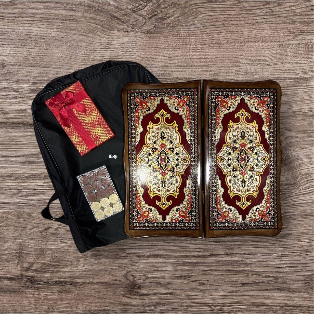 Nərd dəsti Mini, hədiyyəlik, qoz ağacından əl işi, oyma dizayn, 45x23 sm, Azərbaycan istehsalı - aznerd252 — 1