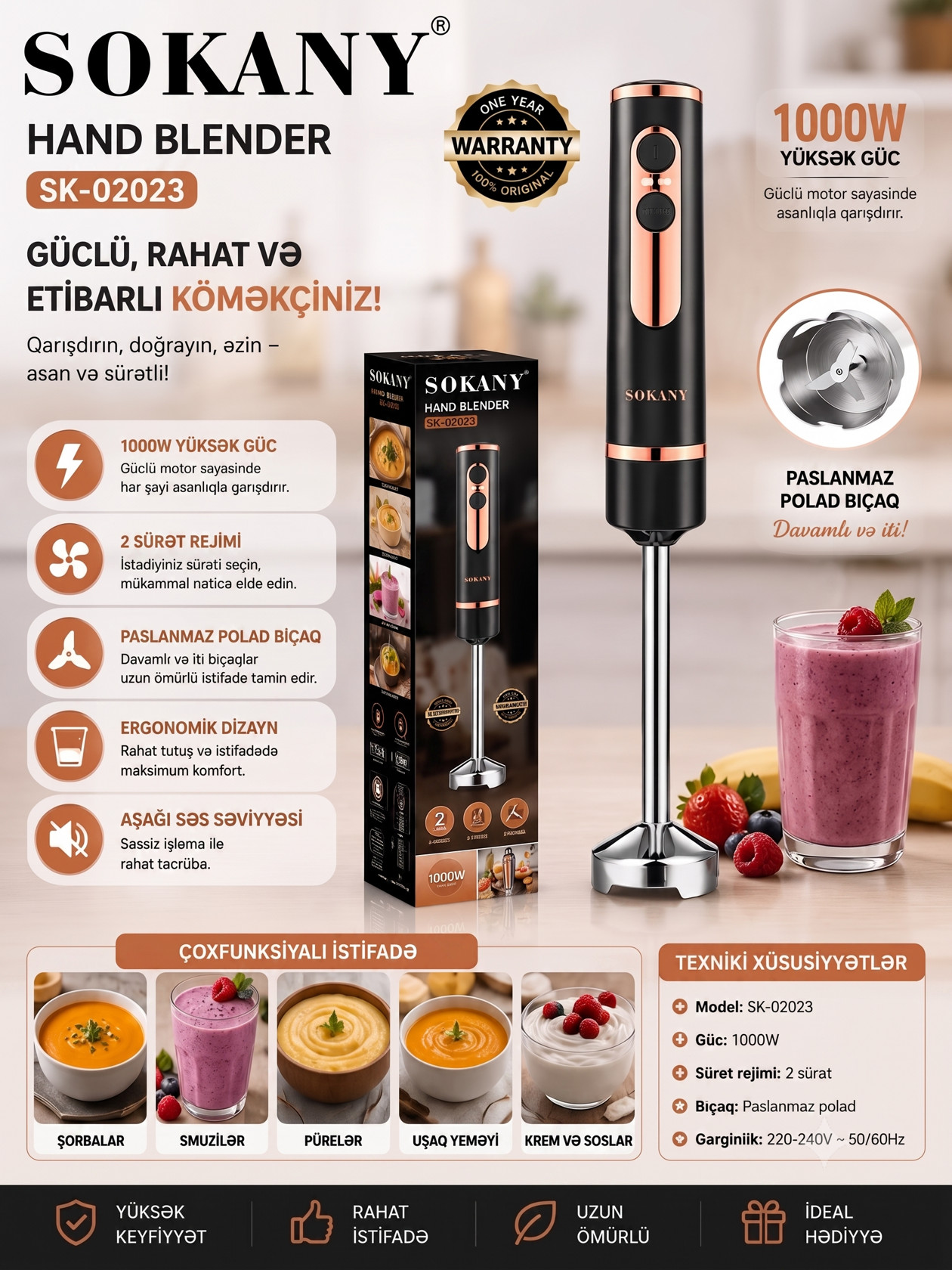 Blender Sokany SK-02023, Salınma, Elektromexaniki, Qara, Bürünc — 1