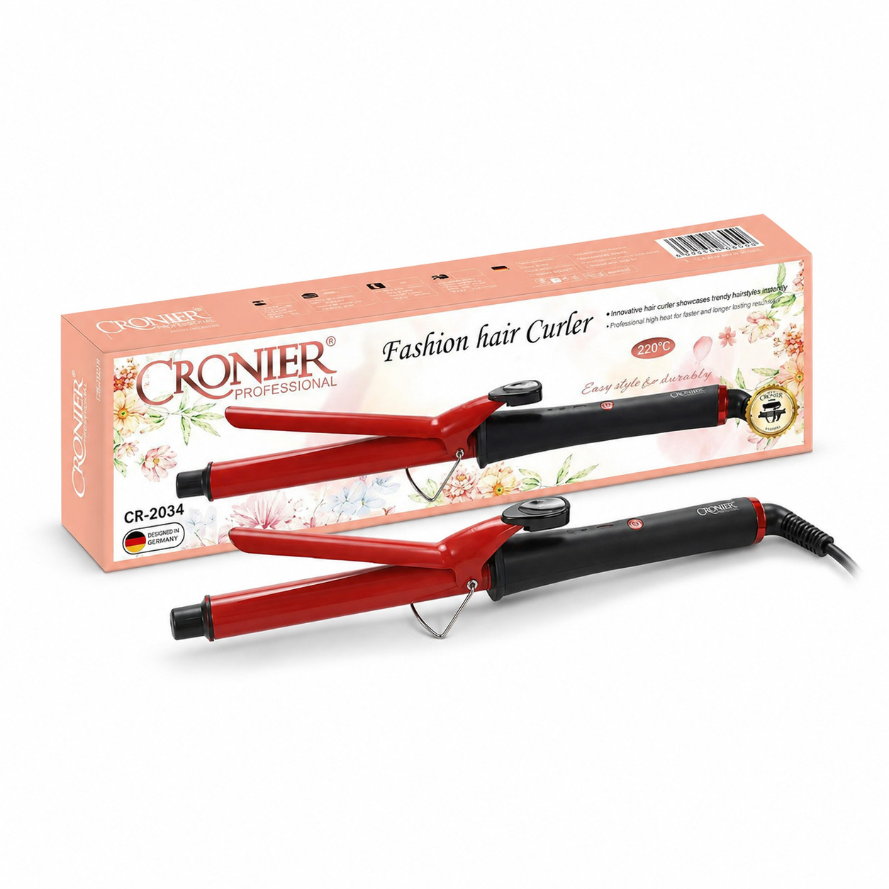 Saç burma maşası Cronier CR-2034, 45 Vt, 220°C, qırmızı — 1