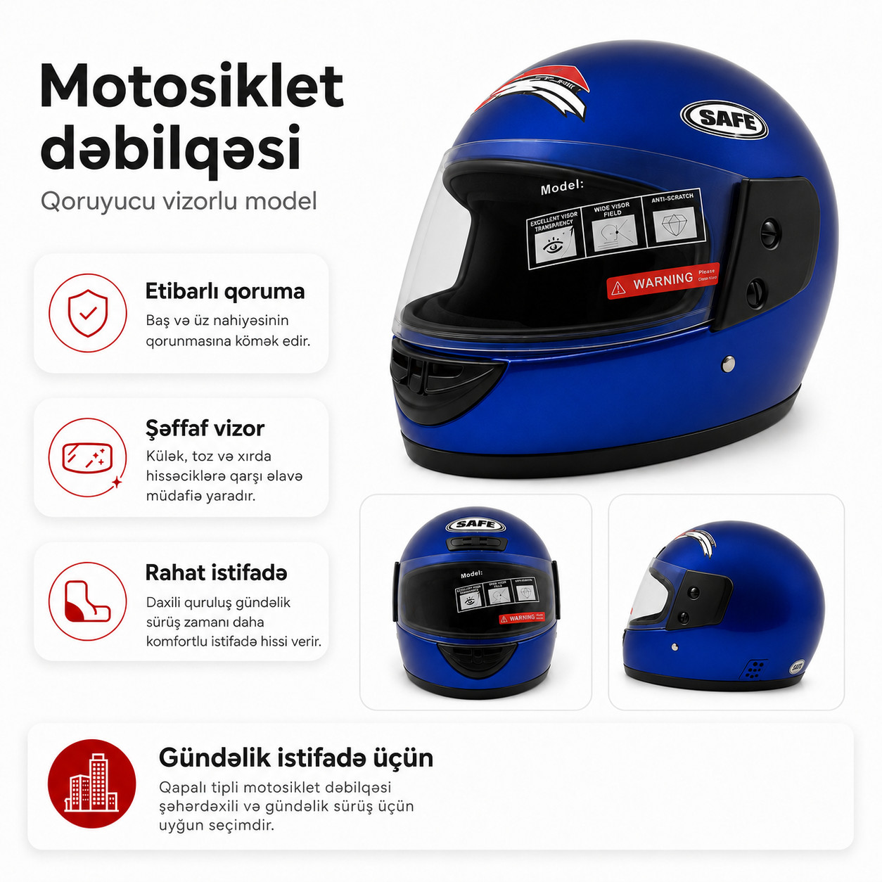 Motosiklet dəbilqəsi Göy rəng — 1