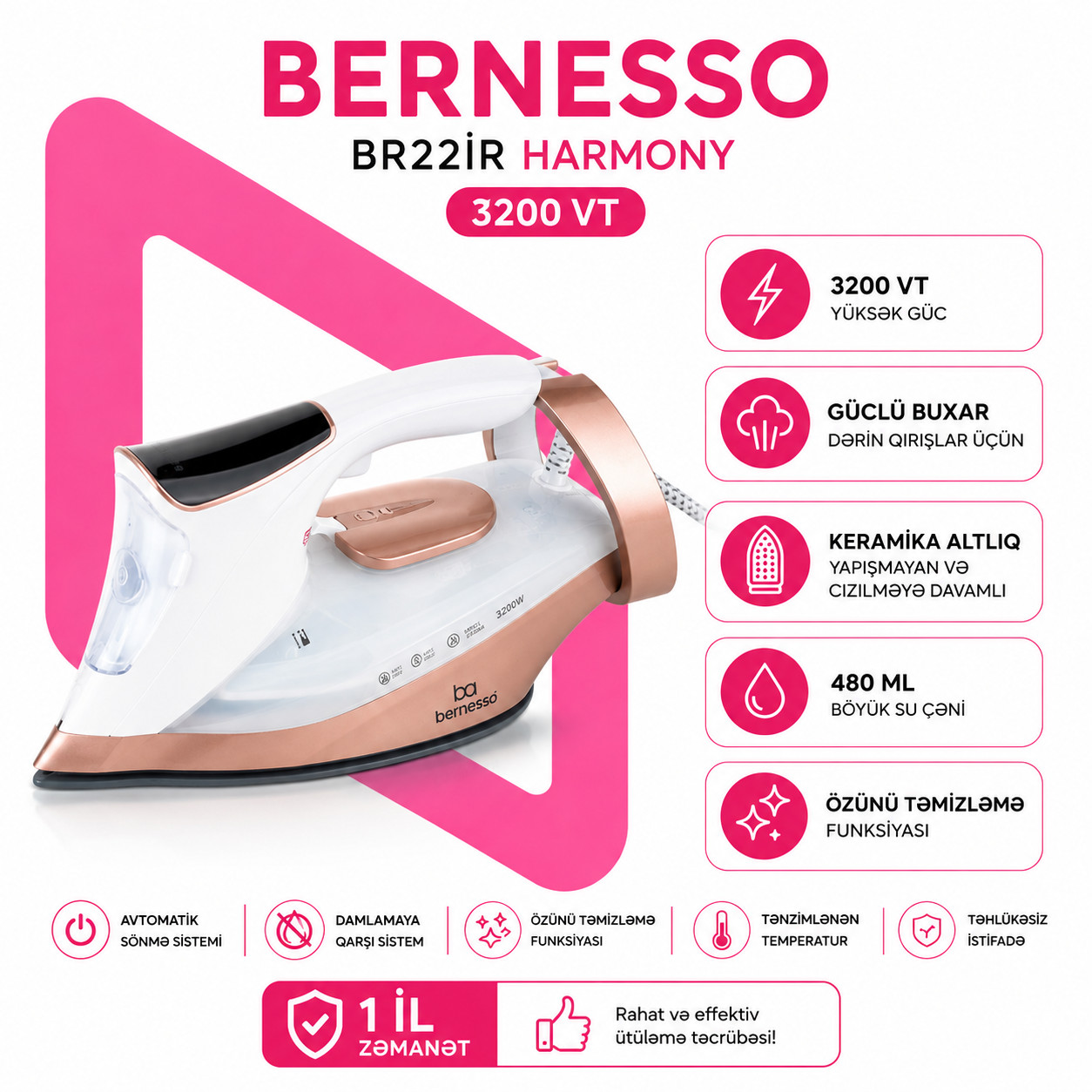 Ütü Bernesso BR22IR, ağ/bej — 1
