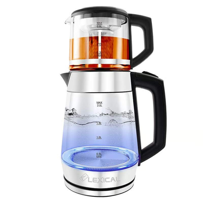 Elektrik çaydan Lexical SHRK_4884_00772 2000 Vt 0.8L çay tutumu 2L su tutumu paslanmayan polad filtr və korpus LED göstərici işığı yanmağa qarşı tutacaq su səviyyəsinin şəffaf göst — 1