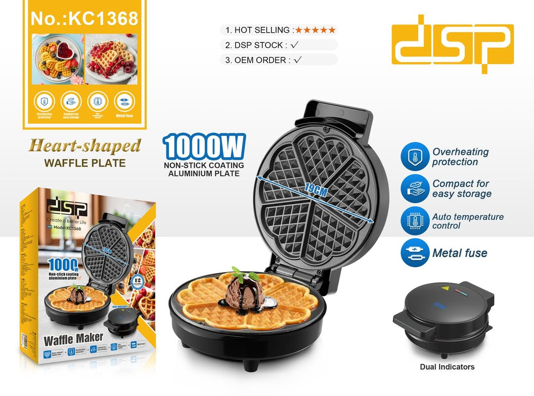 Vafli cihazı DSP KC1368, 1000 W gücündə, yapışmayan örtüklü alüminium lövhə, 19 sm bişirmə səthi - SHRK_4884_01010 — 1