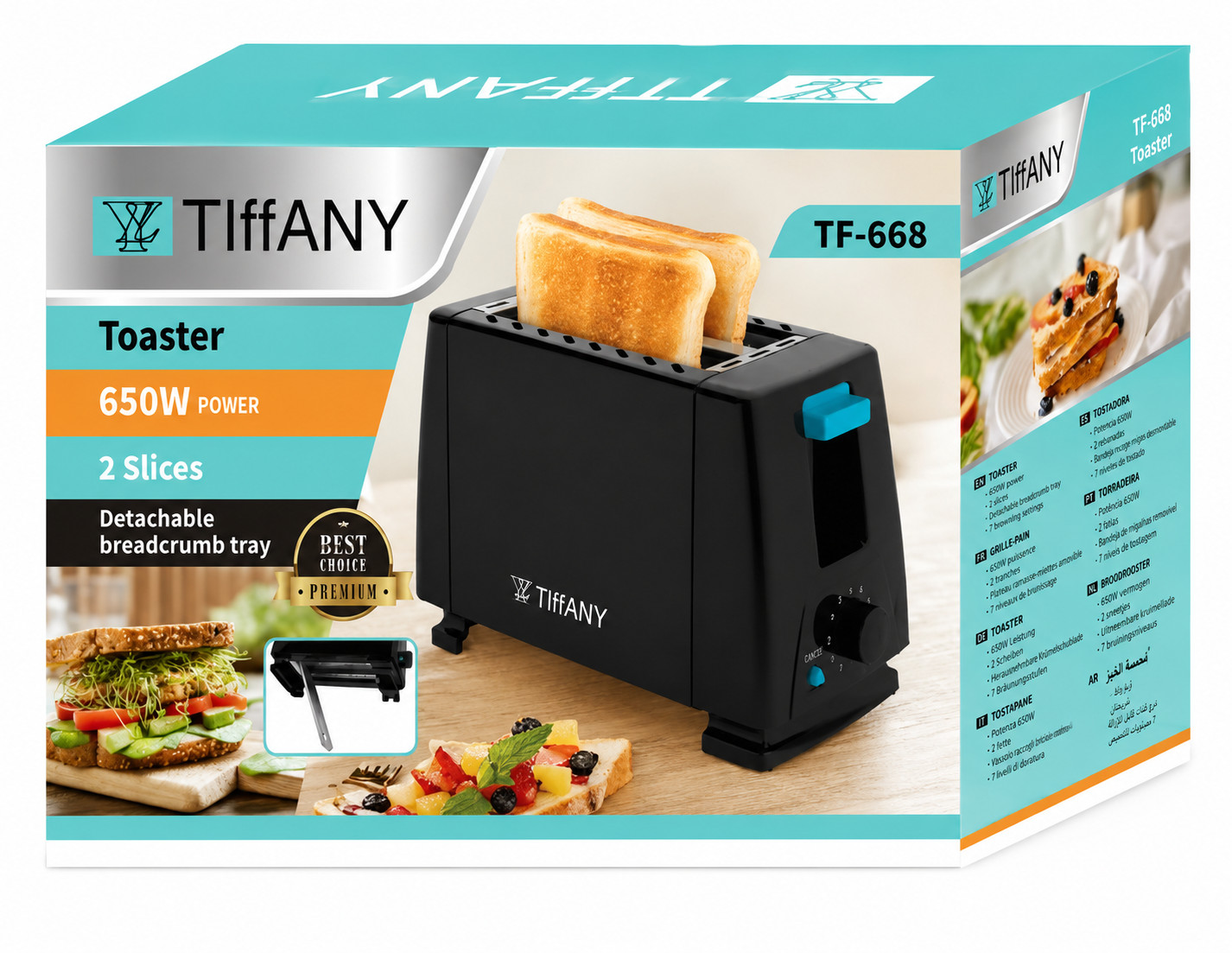 Toster Tiffany TF-668, Məişət, 2 bölmə, 2 tost, 650 Vt — 1