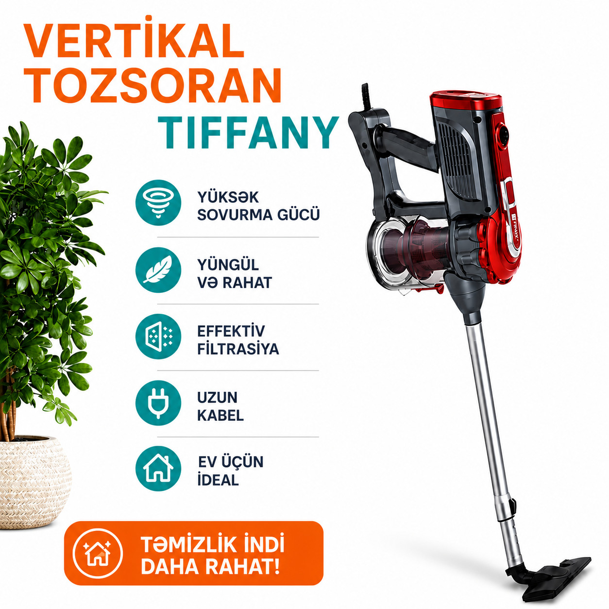 Simsiz şaquli tozsoran Tiffany TF-1703 Black/Red — 1