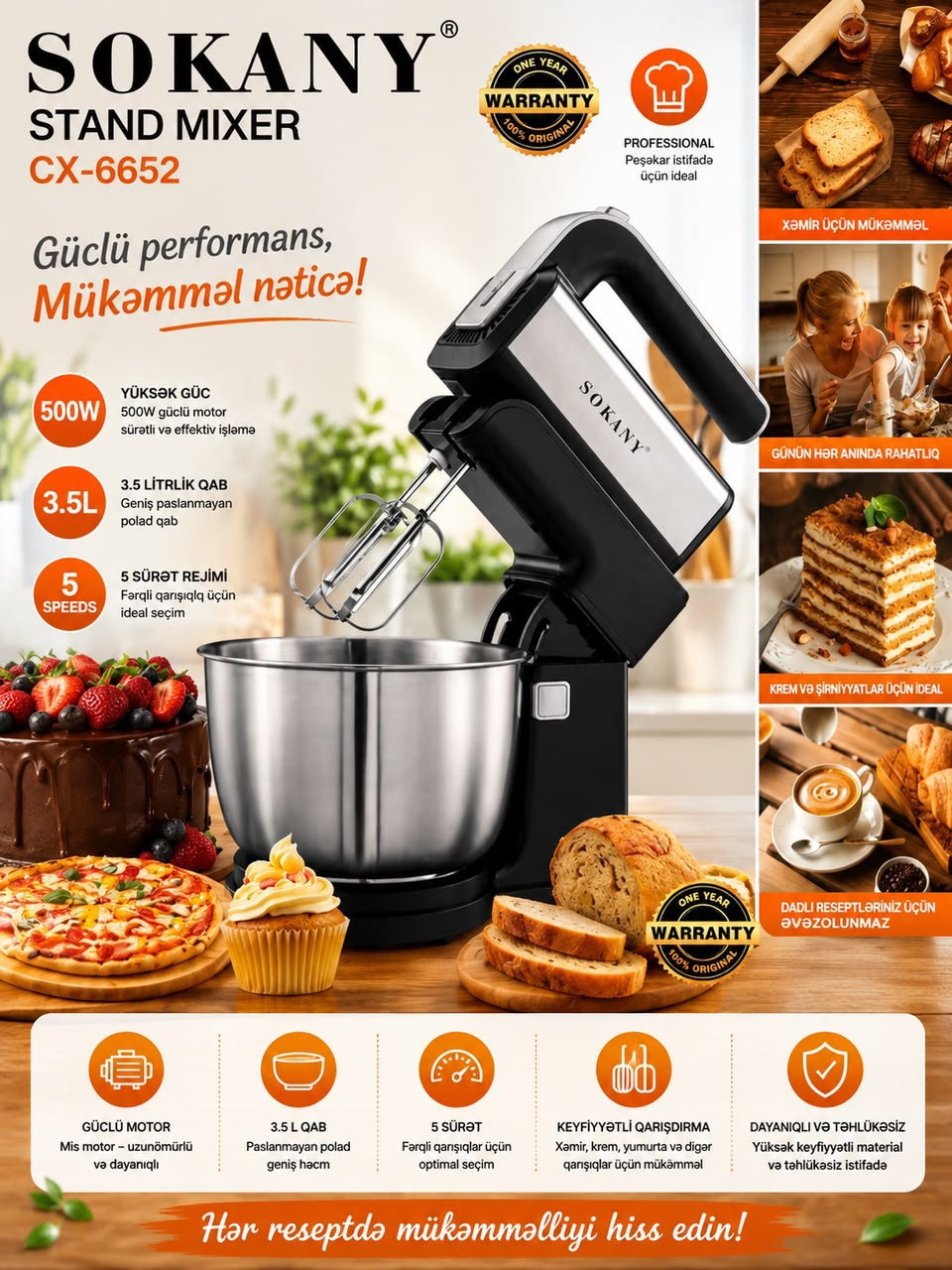 Mikser Sokany CX-6652, Stasionar, 500 Vt, 5 sürət, qara/gümüşü — 1