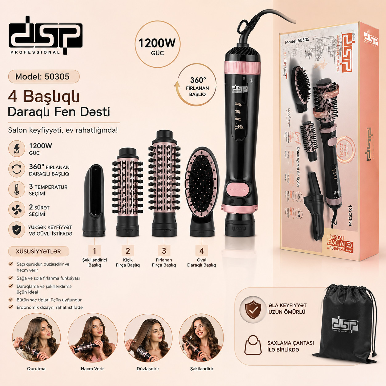 Fen-fırça DSP 50305 1200 W qara — 1
