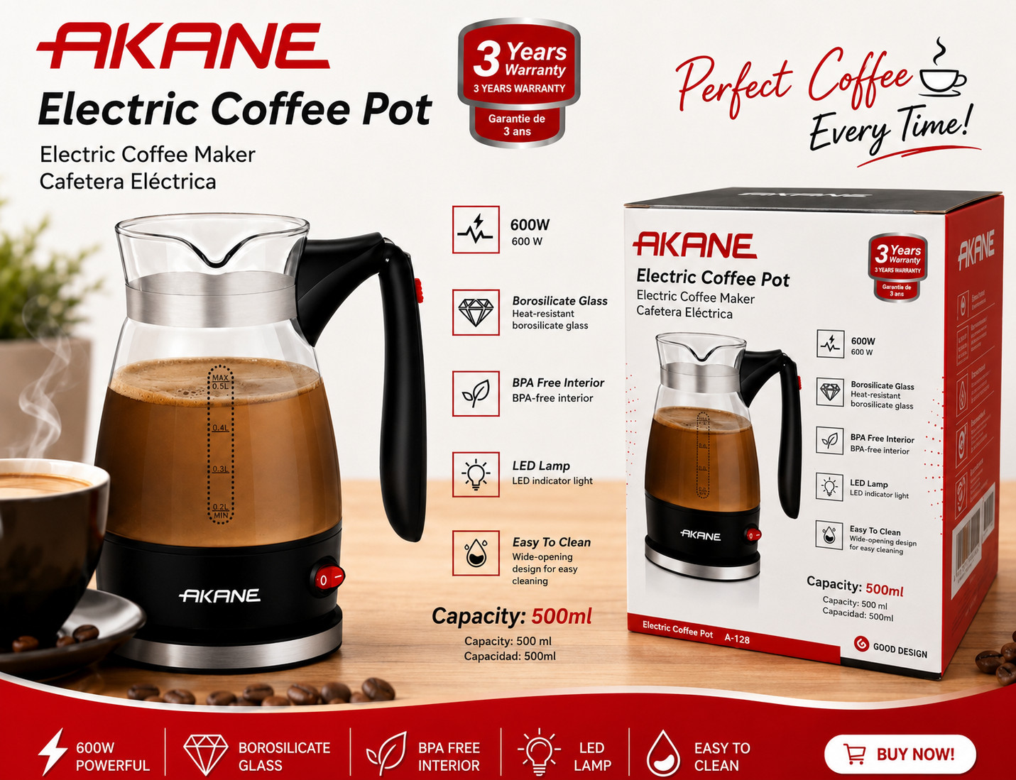 Elektrik cezve Akane A128 0.5 l, 600 Vt — 1