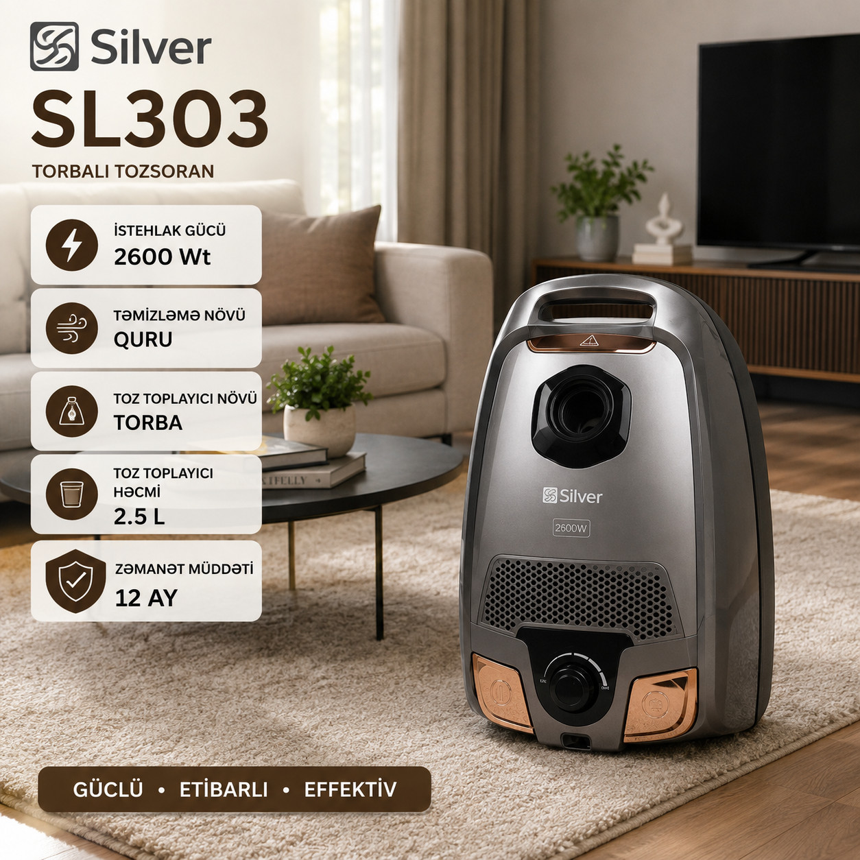 Tozsoran Silver SL303 2600 W quru torbalı 2.5 l — 1