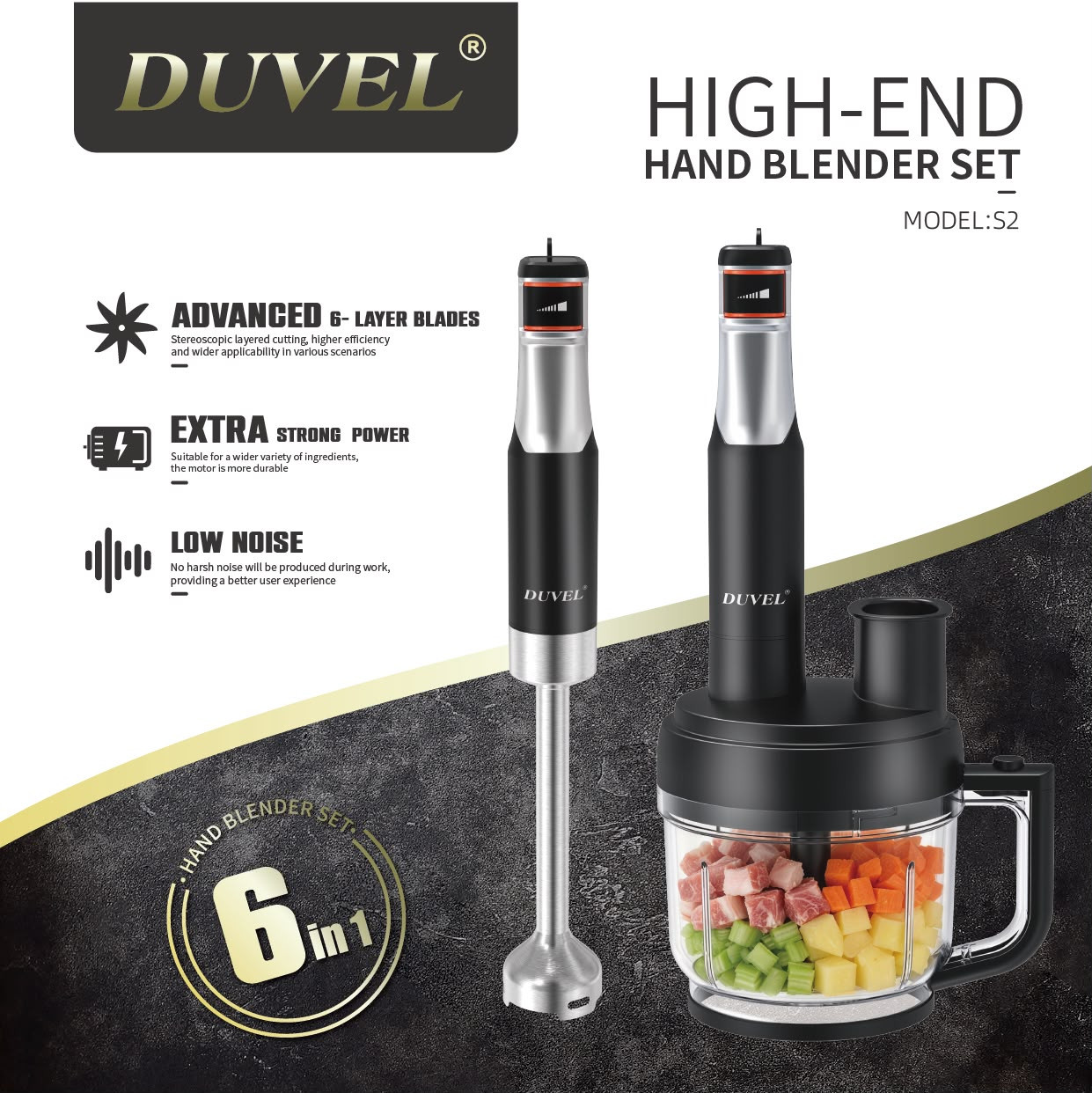Blender Duvel S2, 6in1, 2000 Vt, qara — 1