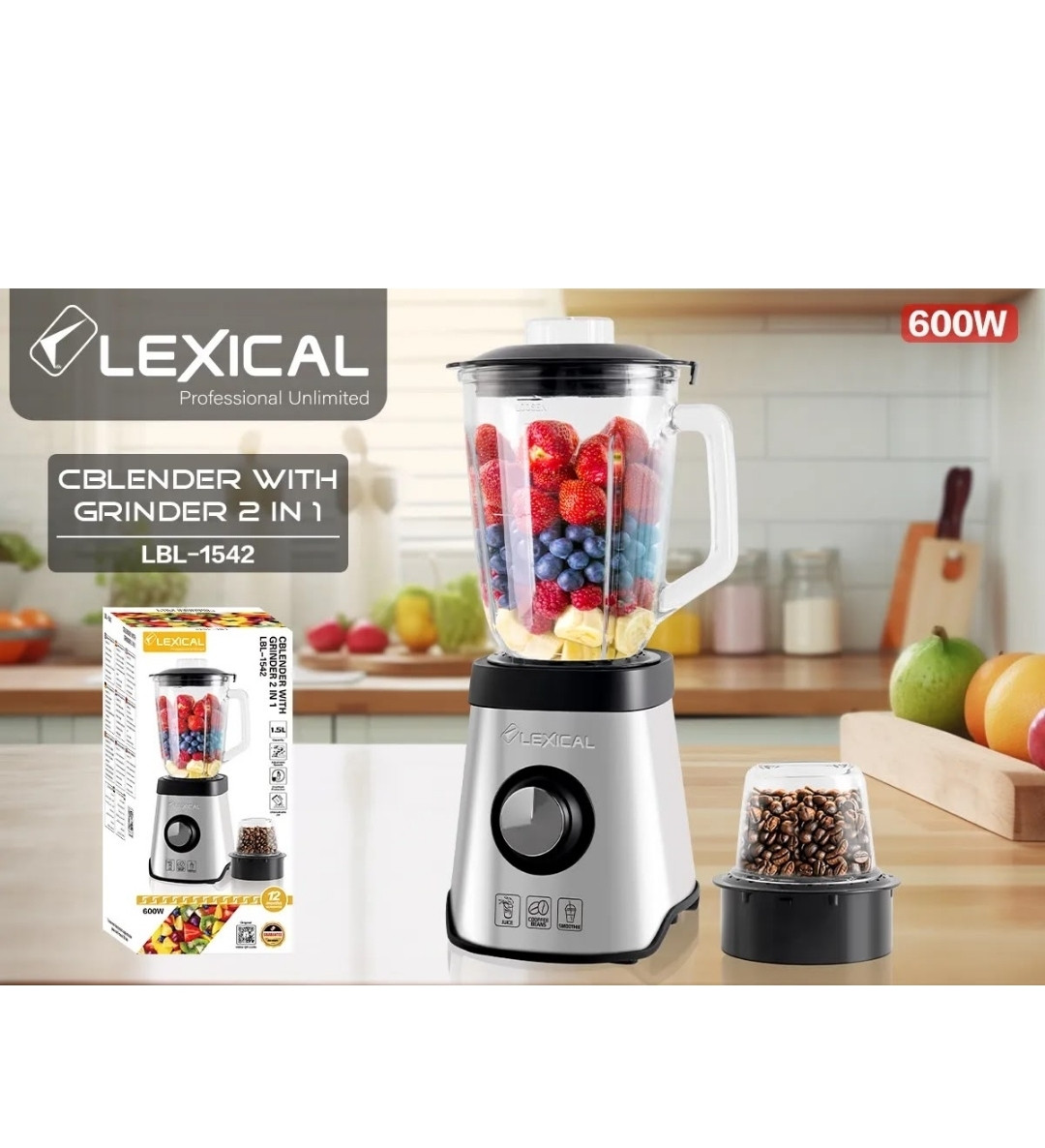 Blender Lexical LBL-1542, stasionar, 1.5 l, gümüşü — 1