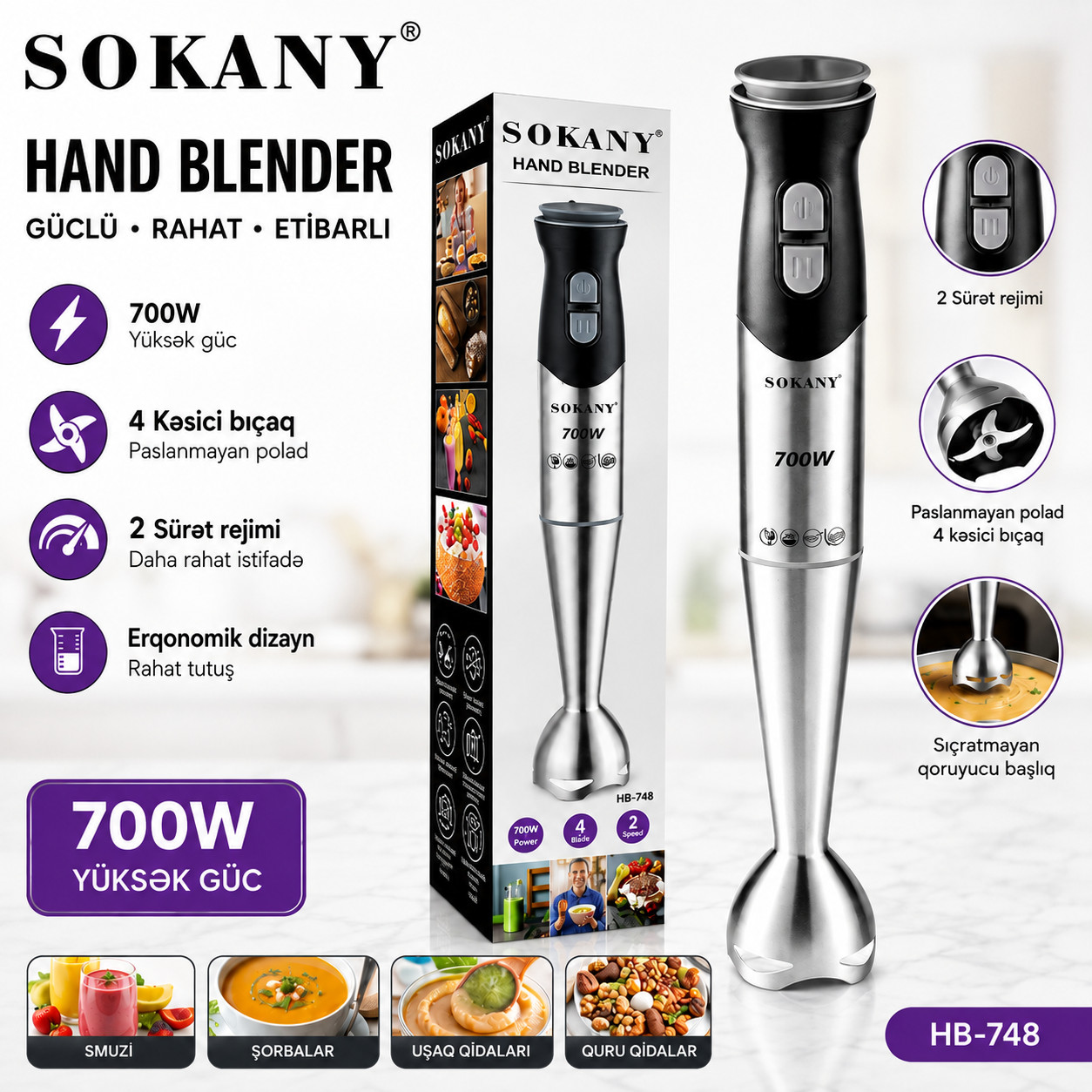 Salınma blender Sokany HB-748, gümüşü — 1