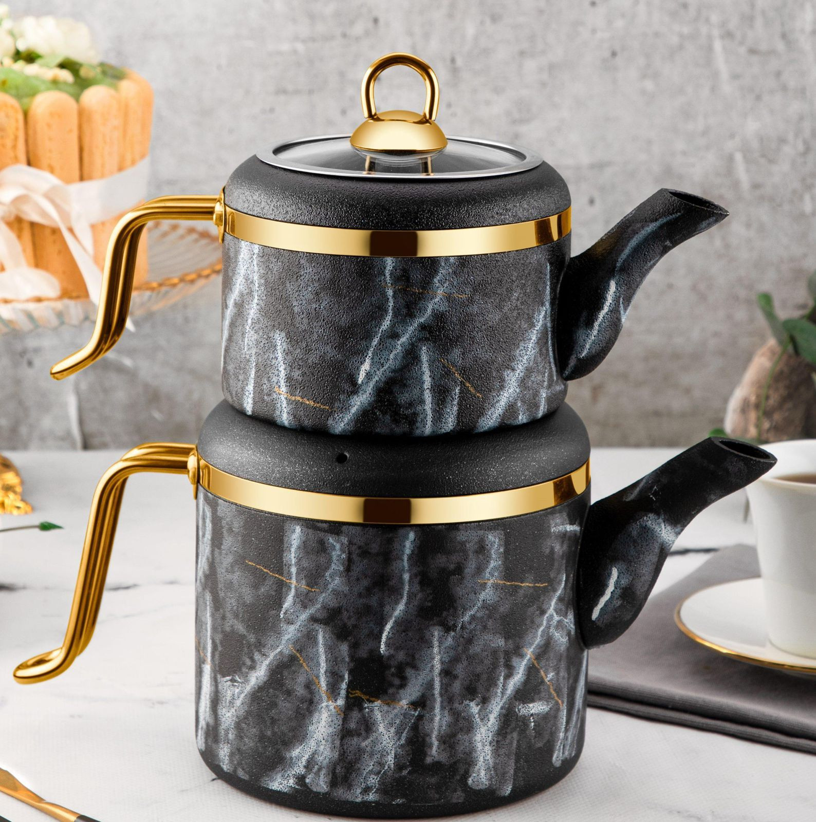Çaydan dəsti Ozlife Qranit Qara 2250/1500 ml — 1