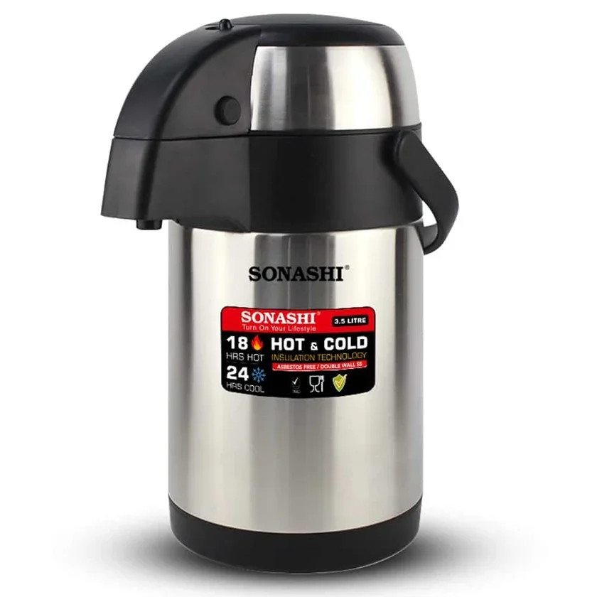 Termos Sonashi SVF-3500, paslanmayan polad, gümüşü/qara, 3.5 l — 1