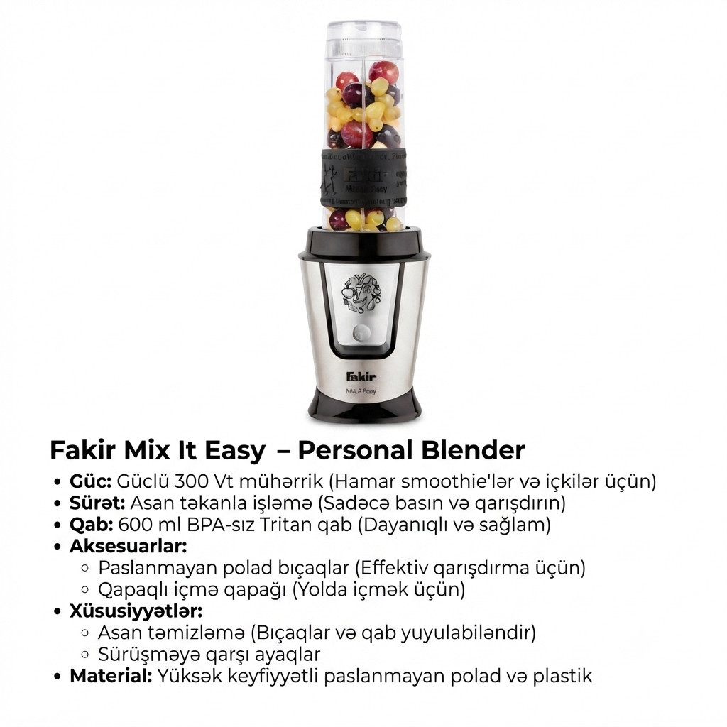 Blender Fakir Mix It Easy Personal, Gümüşü — 1
