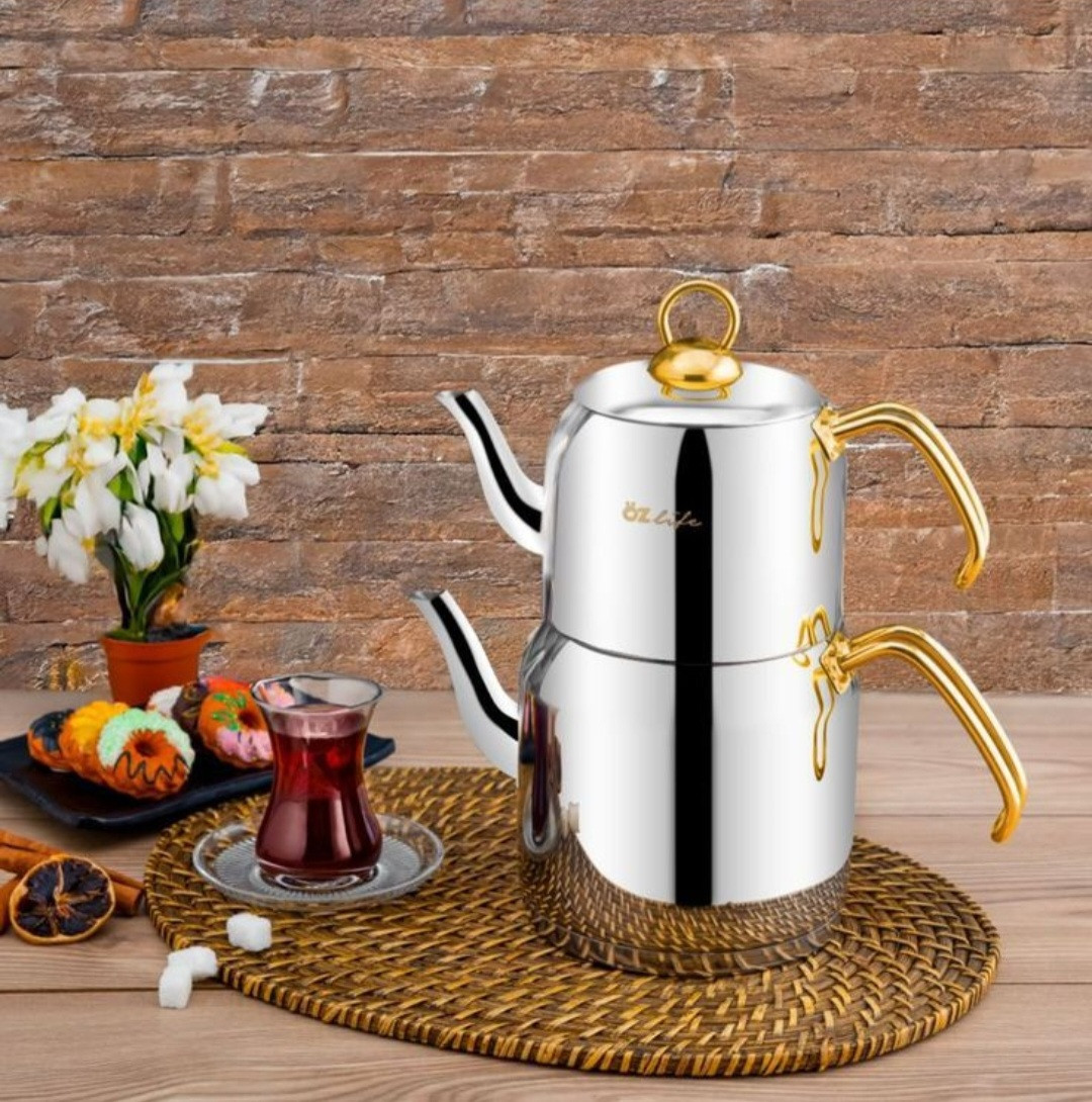 Çaydan dəsti Özlife, polad, gümüşü/qızılı, 1400/2200 ml — 1