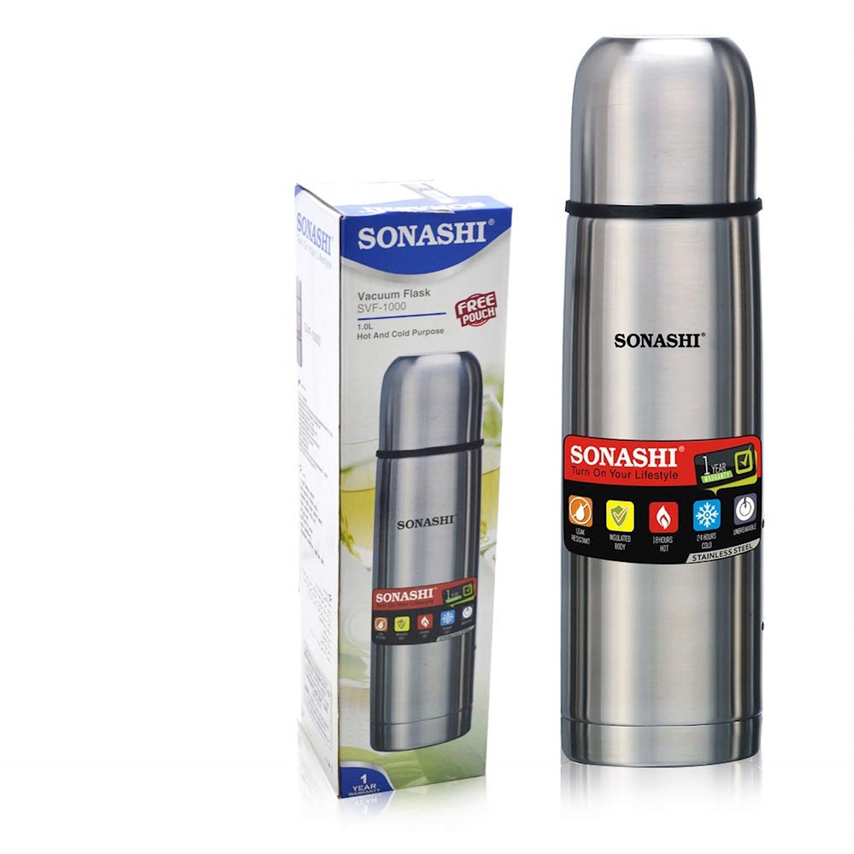 Termos Sonashi SO-SVF-1000, paslanmayan polad, gümüşü — 1
